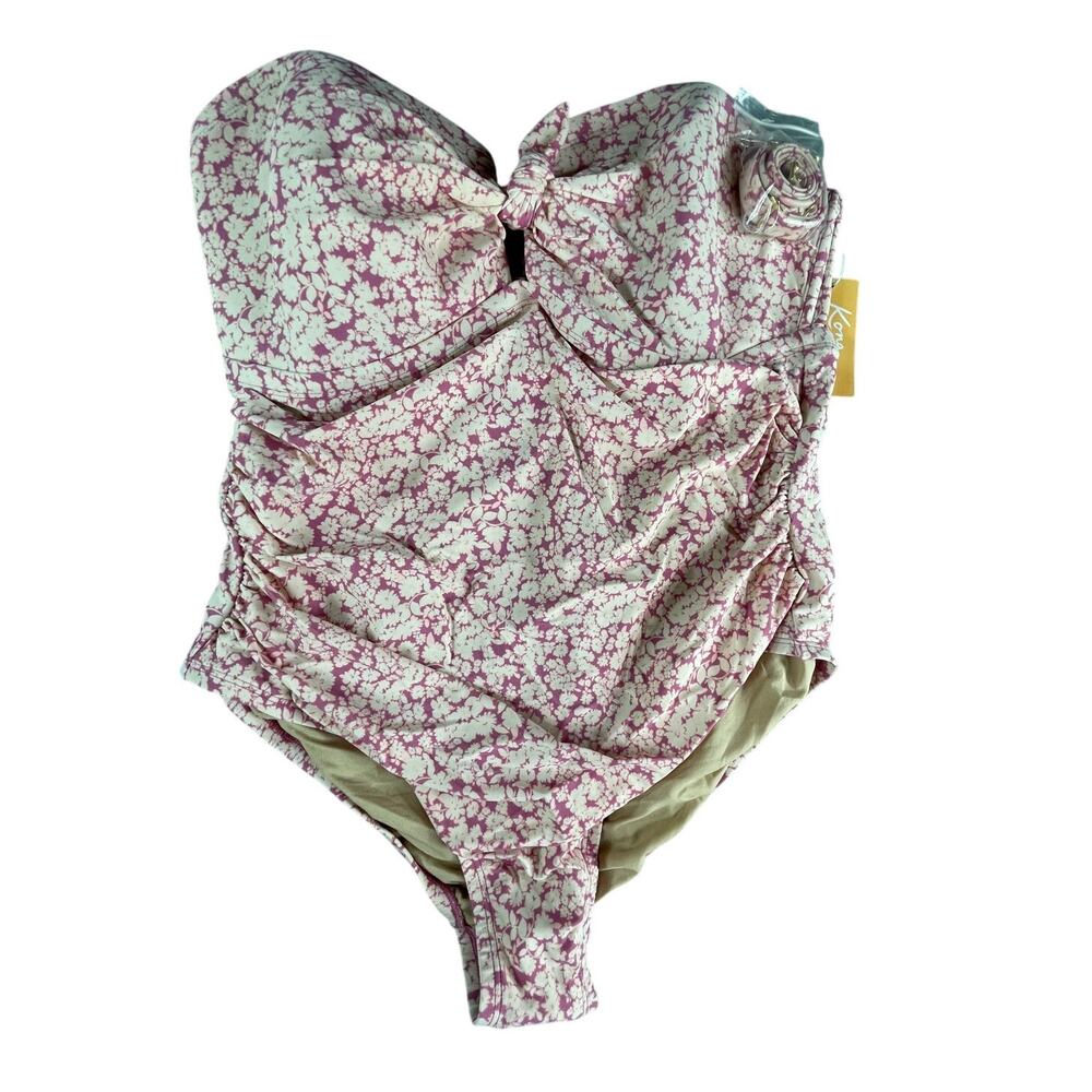 Kona Sol Swimsuit Womens 16 Pink Floral Print One Piece Removable Strap NWT